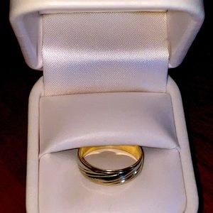 Mens two tone wedding band 14k gold